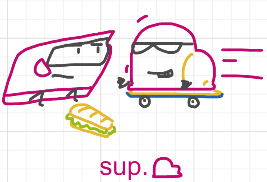 A panel from Running Duos, episode four of the Board Boards object show by Furretwalk/WalkingFurret.